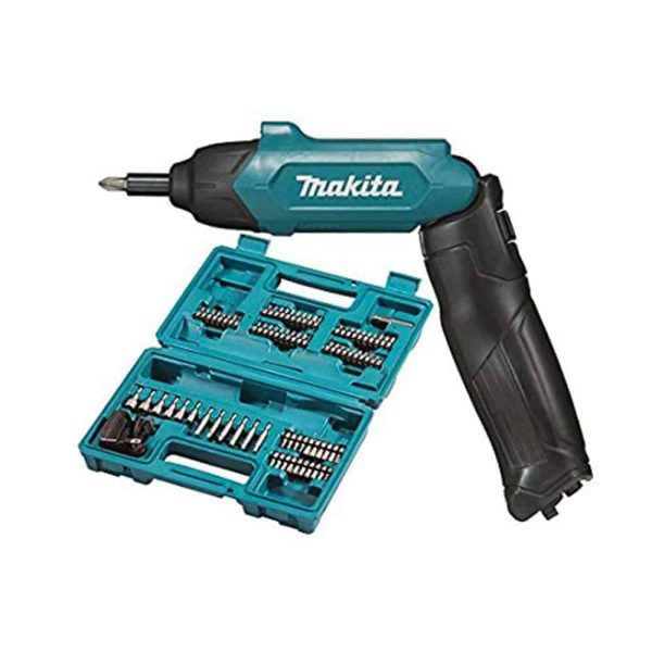 Makita DF001DW aku odvijač s setom nastavaka i plastičnim kovčegom.
