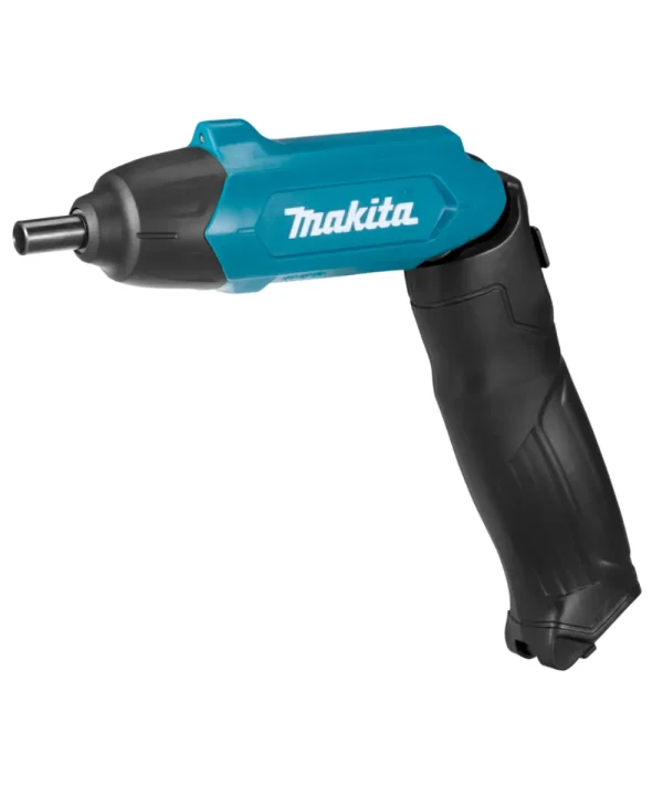 Makita aku odvijač DF001DW 3,6V s nastavcima i kovčegom na bijeloj pozadini.
