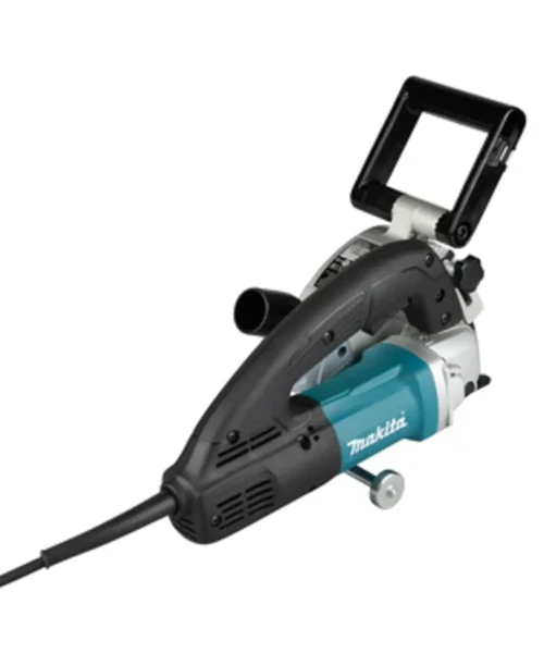Makita glodalica za utore SG1251J s crnim i plavim kućištem i ručkom za upravljanje.