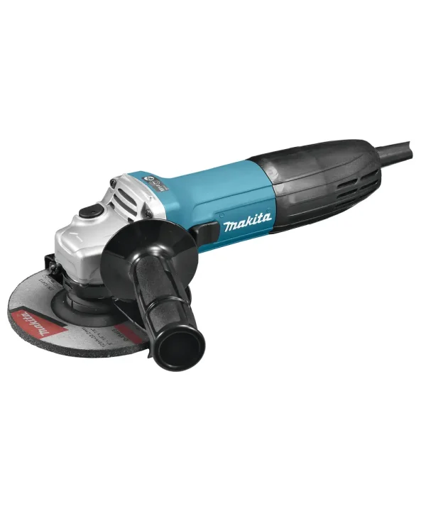 Makita GA5030R kutna brusilica s plastičnim kućištem i zaštitom diska za rezanje od 125 mm.