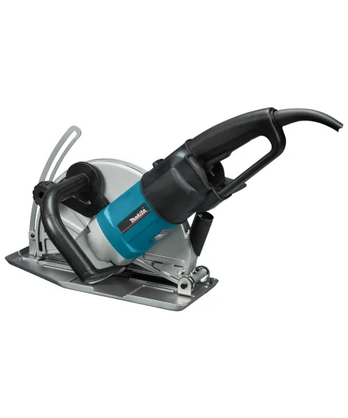Makita 4112HS rezalica za beton i asfalt s crnim i plavim dijelovima, metalnim osnovama i vodilicom.
