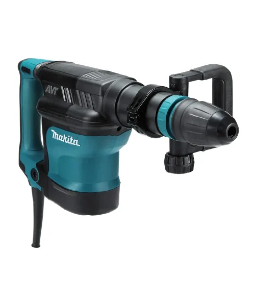 Makita HM1111C udarni čekić s crnom i plavom bojom, ergonomski dizajn, priključak za bušenje i udaranje.