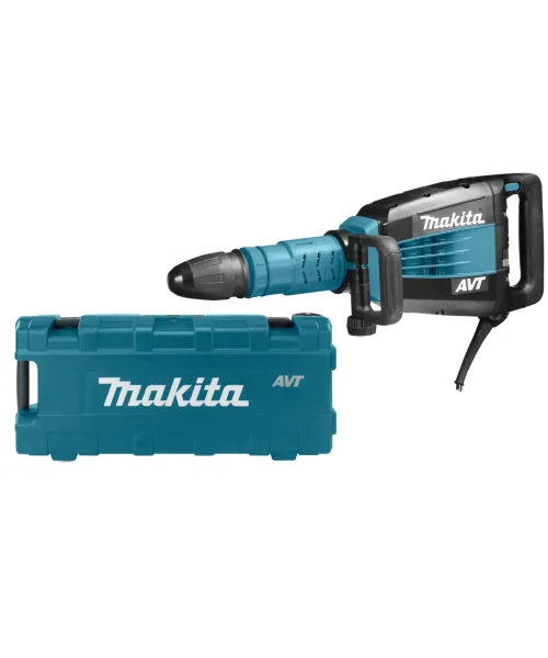 Makita HM1214C udarni čekić s plastičnim koferom za pohranu i transport.