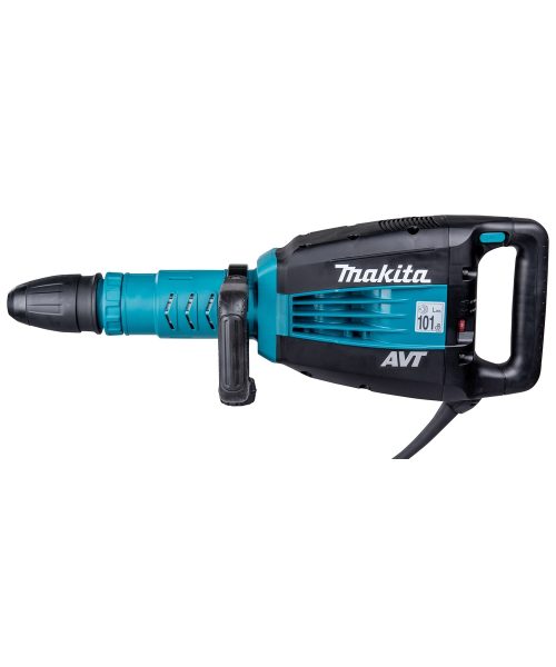 Makita HM1214C udarni čekić s plastičnim kućištem i crno-plavom bojom, prikazan s bočne strane.