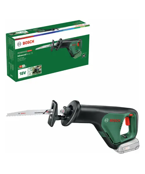 Bosch AdvancedRecip 18 aku recipročna pila s crnom i zelenom bojom, prikazana u pakiranju i isključena.
