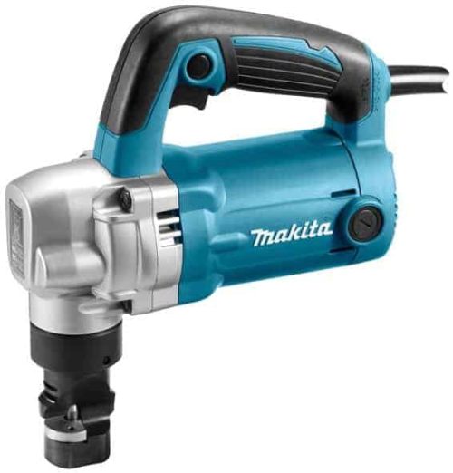 Makita JN3201J škare za lim s plavom i crnom bojom, prikaz s gumenim držajem i metalnim oštricama.
