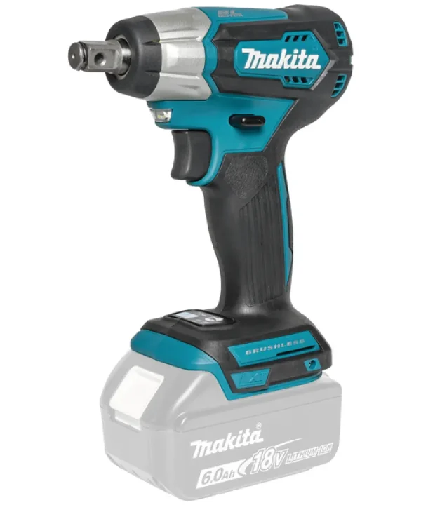 Makita DTW181Z aku udarni odvijač s crno-plavom kućištem i baterijom od 18V.