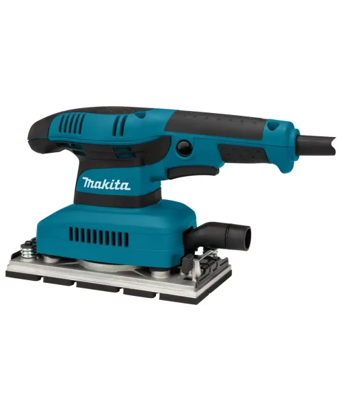 Makita BO3710 oscilirajuća brusilica plave boje s crnim detaljima, prikazana s radnom površinom.
