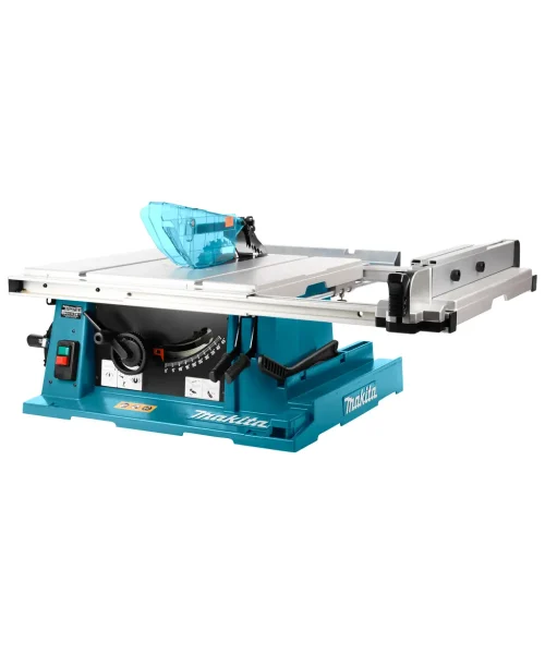 Makita 2704N stolna kružna pila s plavom zaštitom i vodilicom za rezanje.