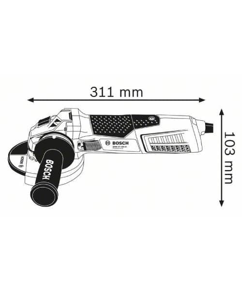 Dimenzije Bosch kutne brusilice PRO GWS 19-125 CIE, 311 mm dužina i 103 mm visina.