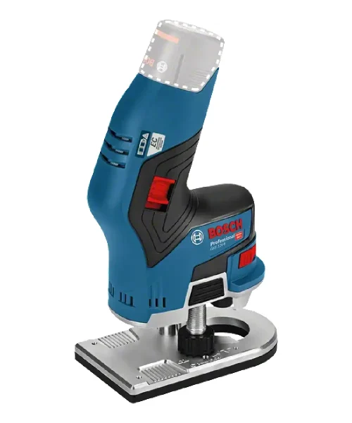 Bosch PRO GKF 12V-8 aku glodalica za rubove za drvo, plava i crna boja, prikazana na bijeloj pozadini.