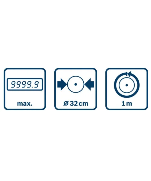 Digitalni mjerni kotač BOSCH GWM 32 s maksimalnom duljinom od 1 metar i promjerom kotača od 32 cm.