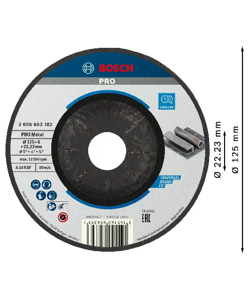 BOSCH brusna ploča za metal koljenasta Standard 125×6 mm