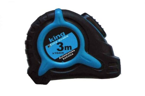 Mjerna traka King Extra 3m plave boje s automatskim zaključavanjem i 16mm širine.