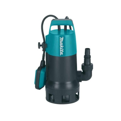 Makita PF1010 potopna pumpa za čistu i nečistu vodu, plava i crna boja, s priključkom za odvod vode.