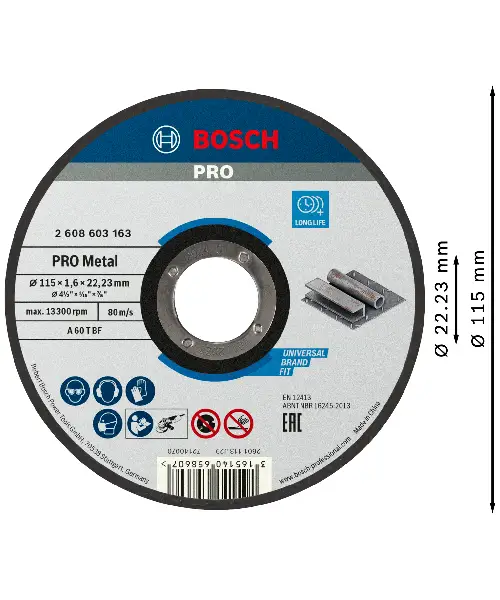 BOSCH rezna ploča za metal ravna Standard 115×1,6 mm