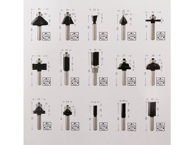 BOSCH 15-dijelni set mješovitih glodala 6 mm prihvat