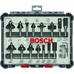 BOSCH 15-dijelni set mješovitih glodala za drvo 8 mm prihvat