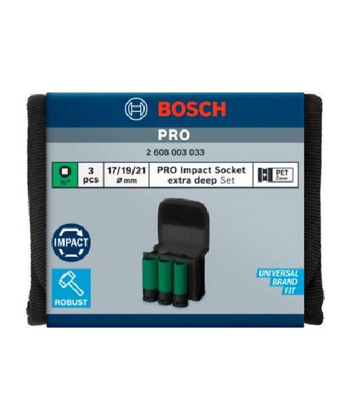 Bosch PRO 3-dijelni set nasadnih udarnih ključeva 1/2" s tri ključa 17, 19 i 21 mm u plastičnom spremniku.