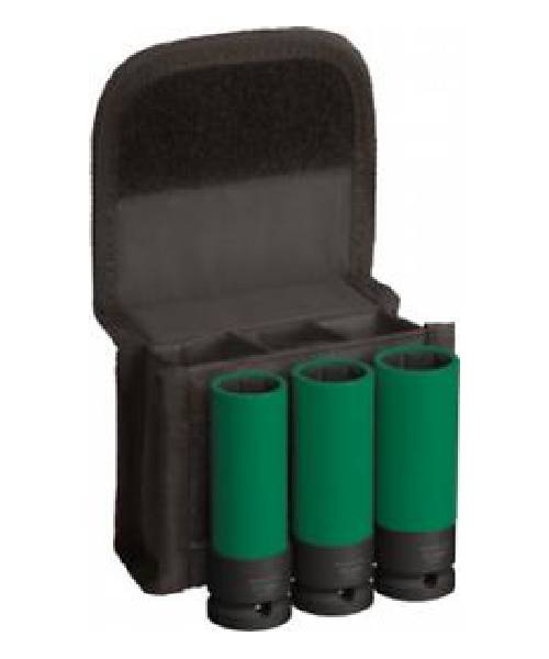 Bosch PRO 3-dijelni set nasadnih udarnih ključeva 1/2" s tri zelena nastavka u torbi.