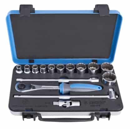 UNIOR set nasadnih dvanaesterokutnih ključeva i pribora 1/2″ u metalnoj kutiji 10-32/15