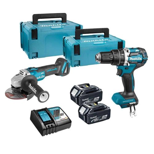 MAKITA aku set DLX2179TJ1 – udarna bušilica DHP484Z + kutna brusilica DGA504Z + kovčeg