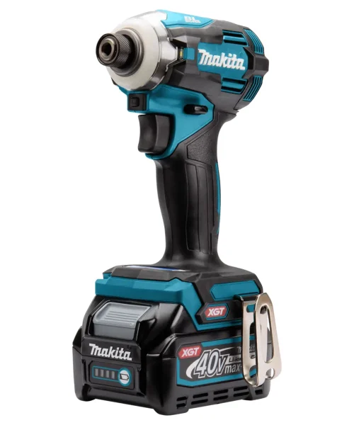 Makita TD001GD201 aku udarni odvijač s baterijom i Makpac, prikazan u boji s crno-plavom kućištem.