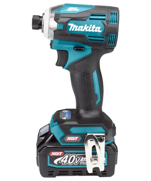 Makita TD001GD201 aku udarni odvijač s crno-plavim kućištem i baterijom od 40V.