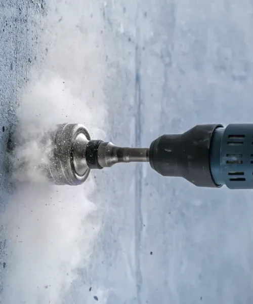 Bosch SDS max-5 Core Cutter za beton u akciji, buši betonsku površinu.