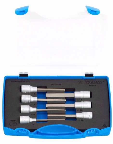 Set dugih imbus ključeva UNIOR 1/2" 5-14 mm u plavoj kutiji s crnim umetkom.