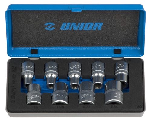 UNIOR set nasadnih ključeva1/2″ s unutrašnjim TX profilom u metalnoj kutiji E10 – E24