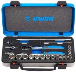 UNIOR set nasadnih ključeva i pribora 3/8″ u metalnoj kutiji 6-22/24