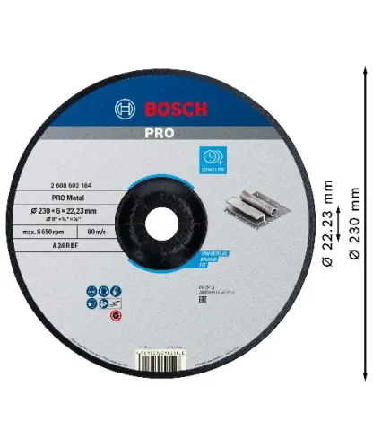 BOSCH brusna ploča za metal koljenasta Standard 230×6 mm