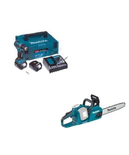 MAKITA aku set aku bušilica-odvijač DDF485RFJ + aku lančana pila DUC355 2xAku 18V 3,0Ah + Makpac