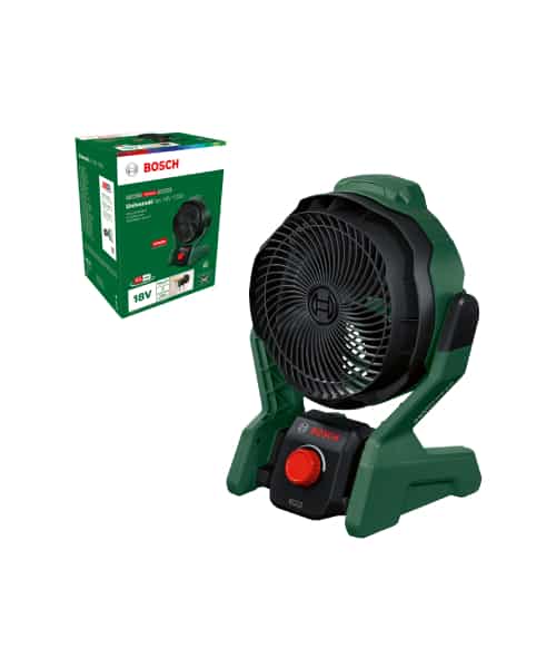 Bosch aku ventilator UniversalFan 18V-1000 prikazan s kutijom u pozadini.