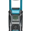 Makita aku radio MR001GZ plavi i crni, prikazan s gornje strane, s ručkom za nošenje i digitalnim zaslonom.