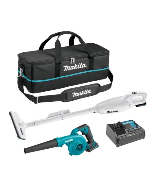 Makita CLX245SAX1 aku set s usisavačem CL108FD i puhačem UB100D, uključuje torbu i baterije.