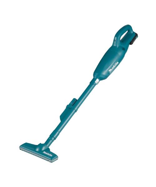 Makita CL106FDWA aku usisavač s plavom ručkom i usisnom glavom.