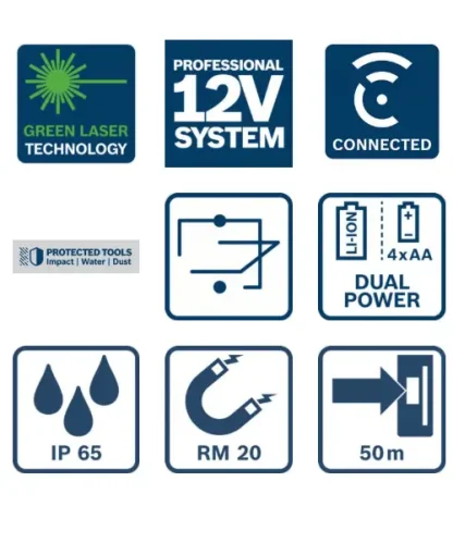 BOSCH križni laserski nivelir GCL 12V-50-22 CG 1xAku 12V 2,0Ah + L-BOXX