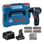 BOSCH aku bušilica PRO GSR 12V-32 1xAku 12V 2,0Ah + 4,0Ah + 40-dijelni pribor + L-BOXX