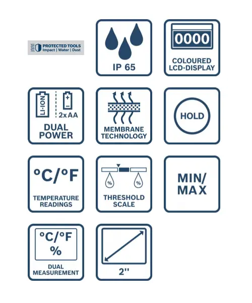 BOSCH digitalni mjerač vlage i temperature GDH 1-17