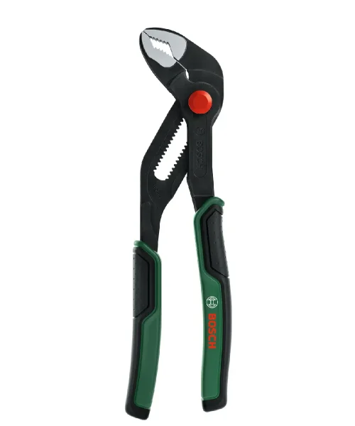 Bosch kliješta papagajke 180 mm s crvenim okruglim prekidačem i zelenim ručkama.