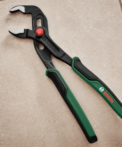 Bosch kliješta papagajke 250 mm s crvenim okidačem i zelenim ručkama na bežičnoj površini.
