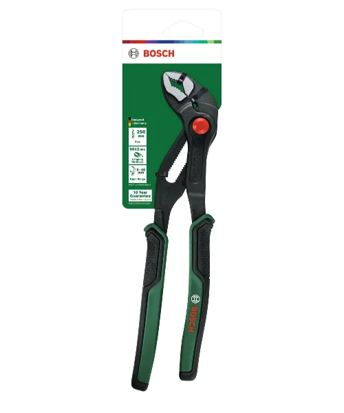 BOSCH kliješta papagajke 250 mm s crno-zelenom ručkom i crvenim okidačem.