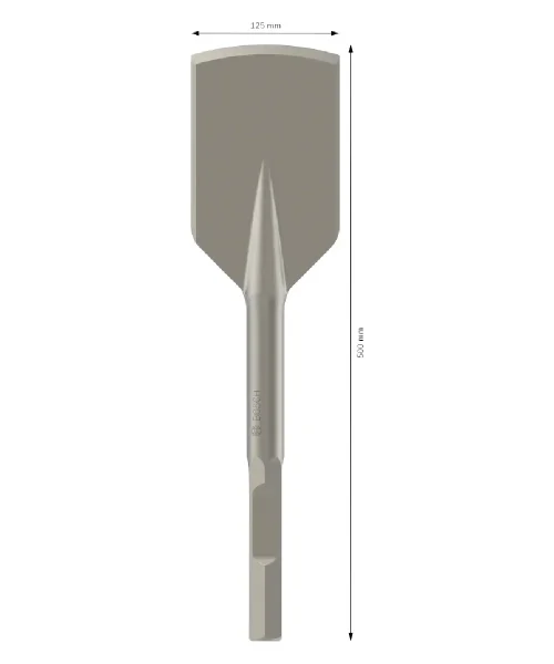Asfaltno dlijeto BOSCH HEX 28, 125x500 mm, s oštrim vrhom za rad na asfaltu.