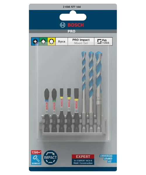 BOSCH PRO 8-dijelni set impact bitova i svrdala Pick & Click HEX-9 Multi Construction