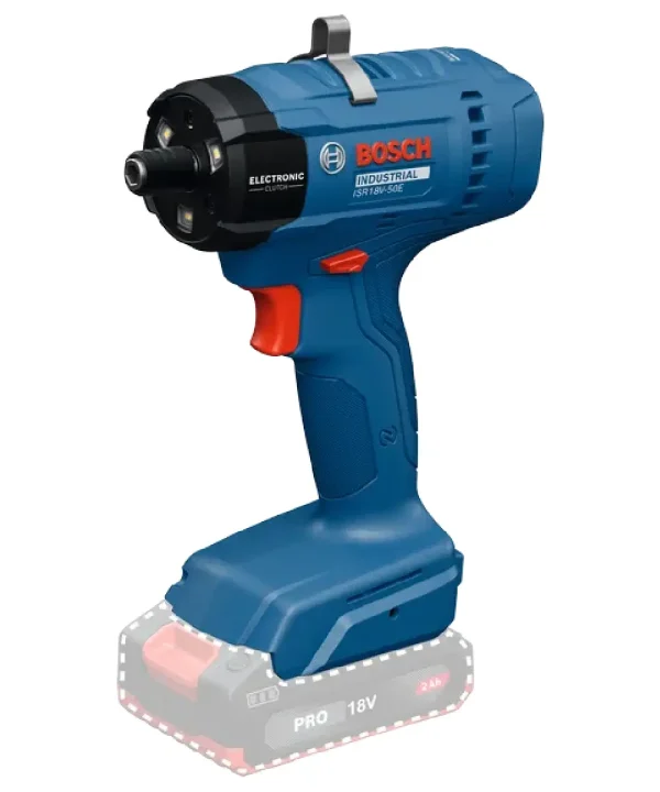 Bosch INDUSTRIAL ISR 18V-50E aku odvijač s plastičnim kućištem i crvenim okidačem.