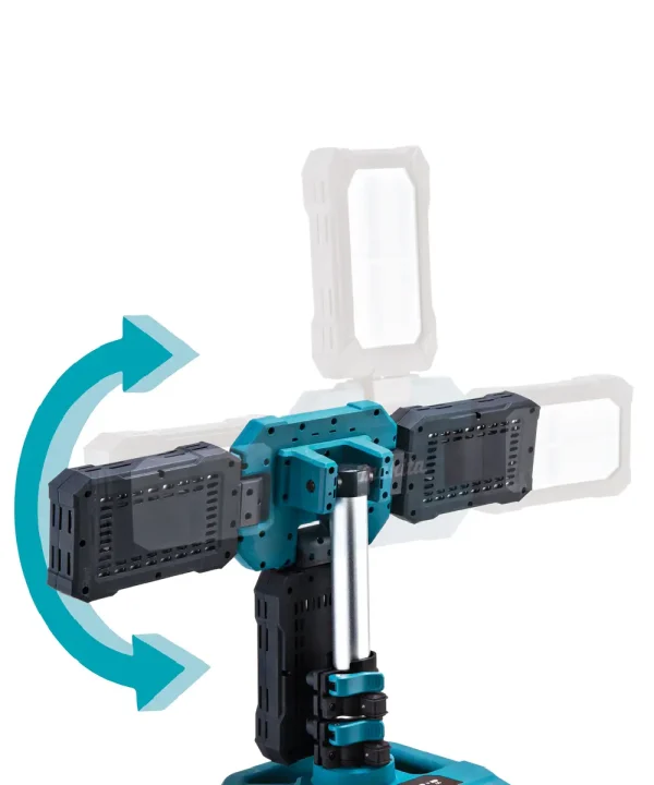 MAKITA ML014G aku svjetiljka na stativu s podesivim kutom osvjetljenja.
