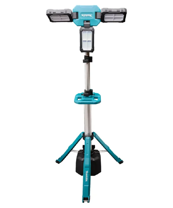Makita ML014G aku svjetiljka na stativu s LED svjetlima i podesivim stalakom.