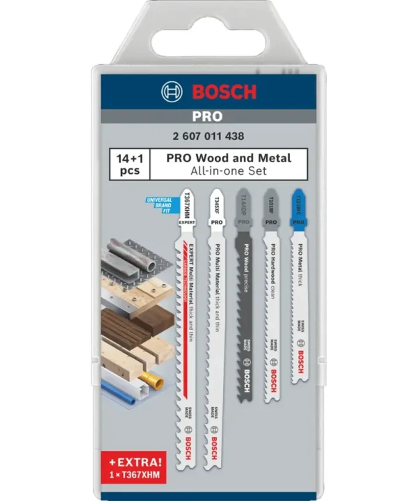 Bosch PRO set listova za ubodnu pilu za drvo i metal, 14+1 kom.